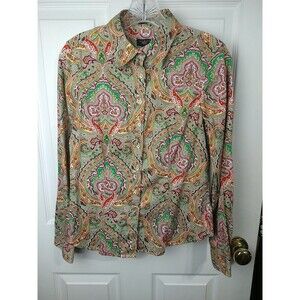 Talbots Woman 8P Collared Button Shirt  Career Formal Paisley LS Retro Modern